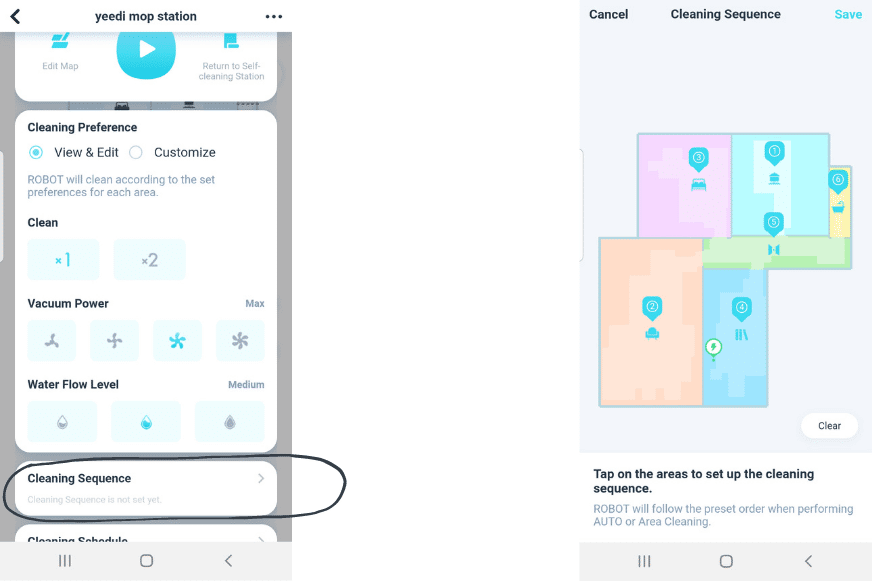 Festlegung der Reinigungsreihenfolge der Zimmer in der Yeedi App